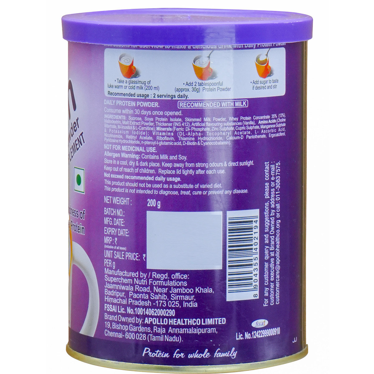 Apollo Pharmacy Daily Protein Vanilla Flavour Powder, 200 gm, Pack of 1 Apollo Pharmacy Daily Protein Vanilla Flavour Powder, 200 gm, Pack of 1