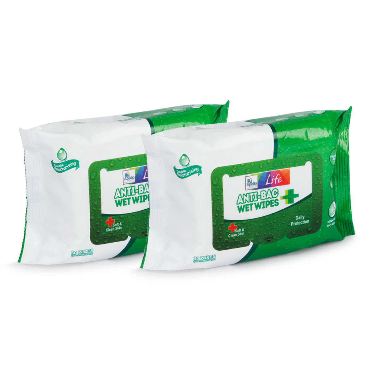Apollo Life Anti-Bac Wet Wipes, 60 Count (2x30 Wipes), Pack of 2 S