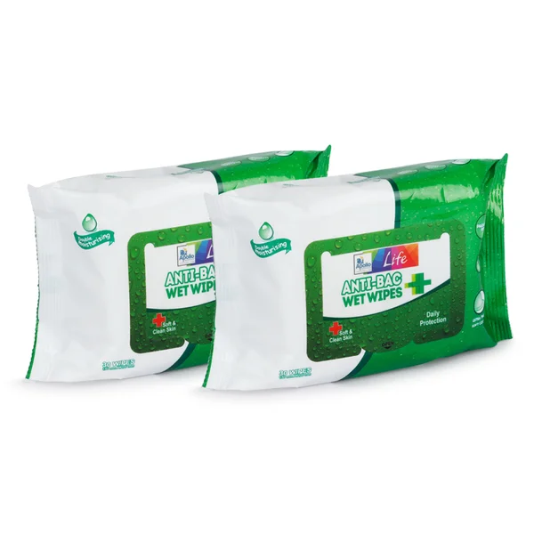 Apollo Life Anti-Bac Wet Wipes, 60 Count (2x30 Wipes), Pack of 2