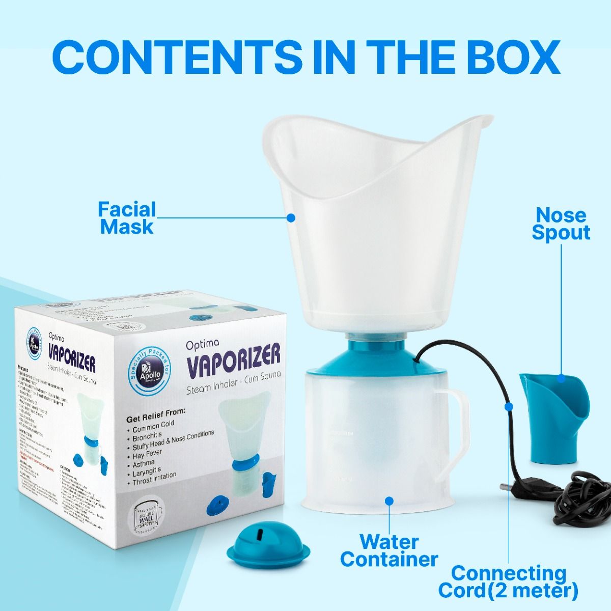 Apollo Pharmacy Steam Inhaler Vaporizer, 1 Count Price, Uses, Side