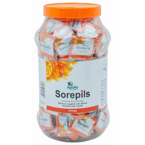 Apollo Pharmacy Sorepils Orange Flavour Lozenges, 25 Count, Pack of 25
