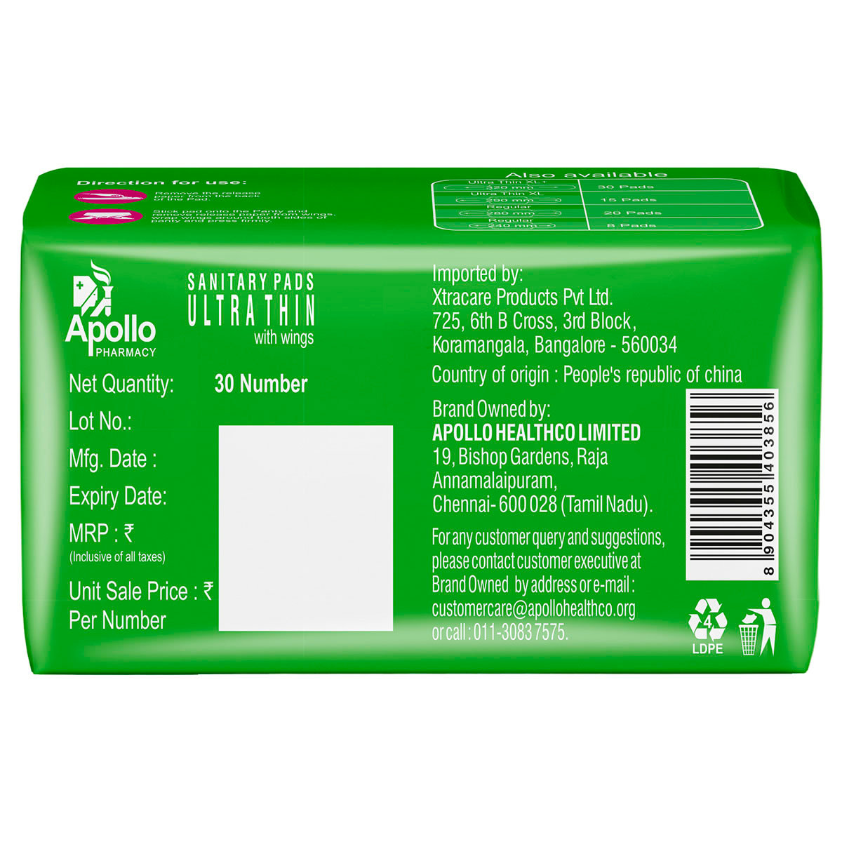 Apollo Pharmacy Ultrathin Sanitary Pads XL + Panty Liner Combo (30 Pads XL + 20 Panty Liner), Pack of 1 Apollo Pharmacy Ultrathin Sanitary Pads XL + Panty Liner Combo (30 Pads XL + 20 Panty Liner), Pack of 1