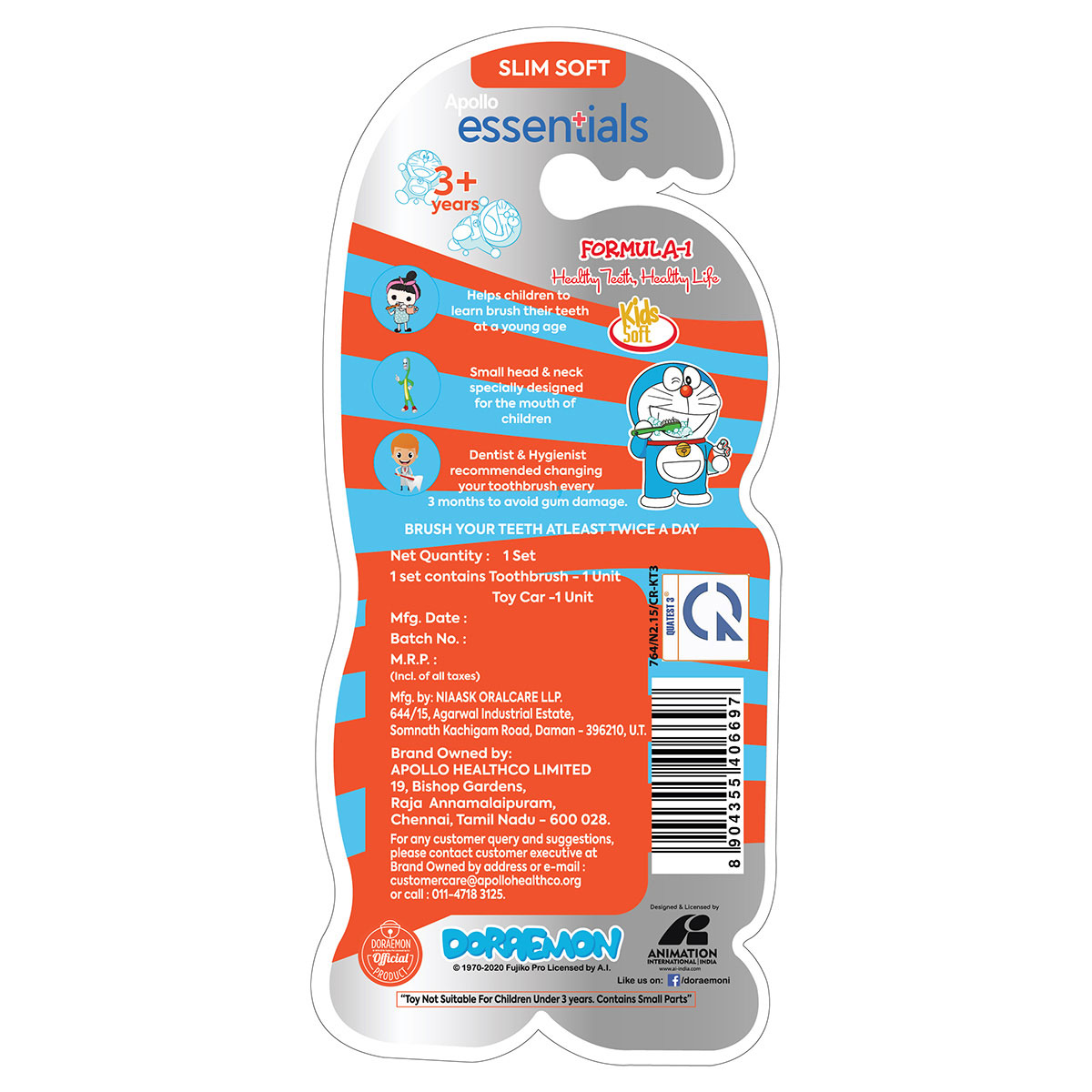 Apollo Pharmacy Doraemon Slim Soft Kids Toothbrush, 1 Count, Pack of 1 Apollo Pharmacy Doraemon Slim Soft Kids Toothbrush, 1 Count, Pack of 1