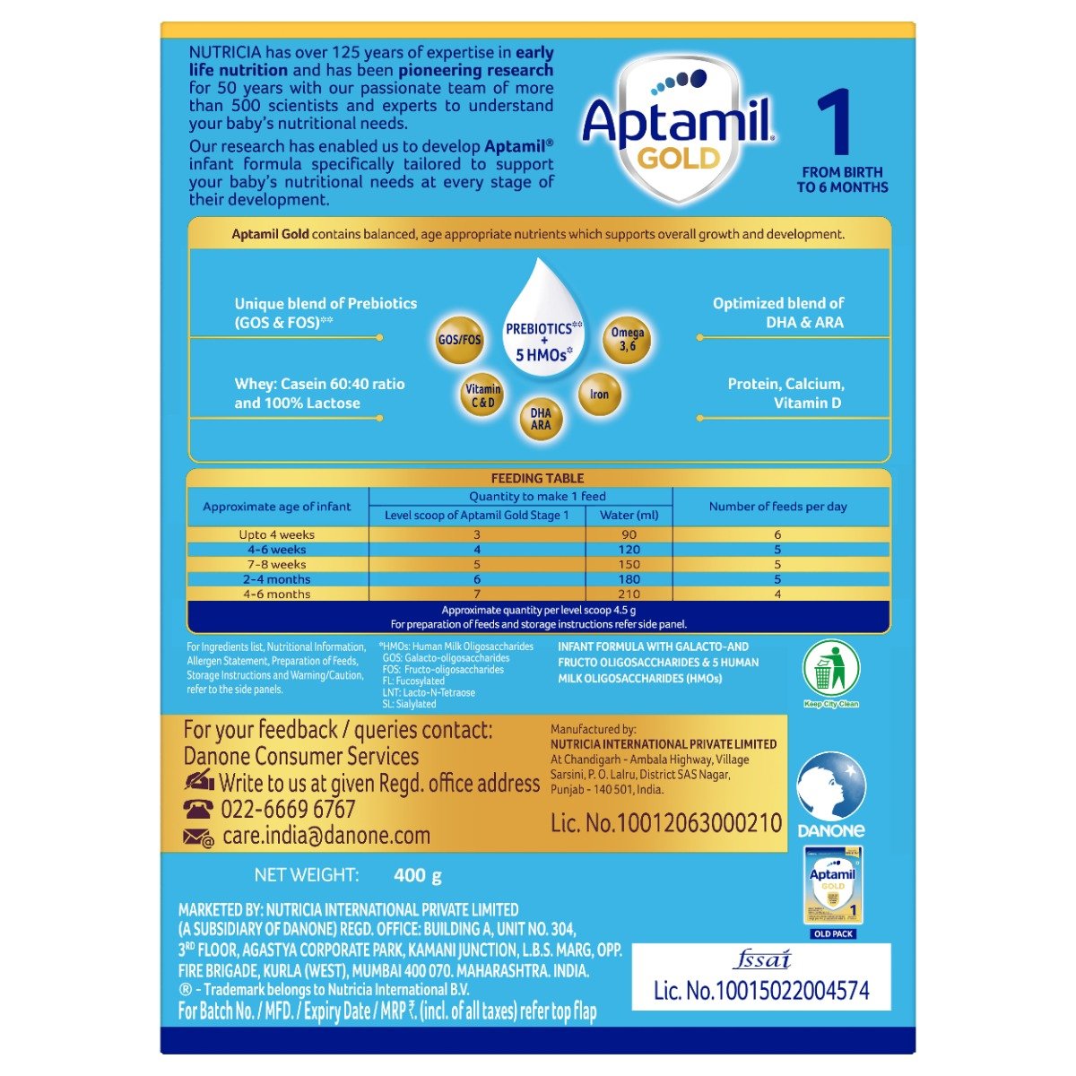 Aptamil Gold Infant Formula Stage 1 Powder, 400 gm, Pack of 1 Aptamil Gold Infant Formula Stage 1 Powder, 400 gm, Pack of 1