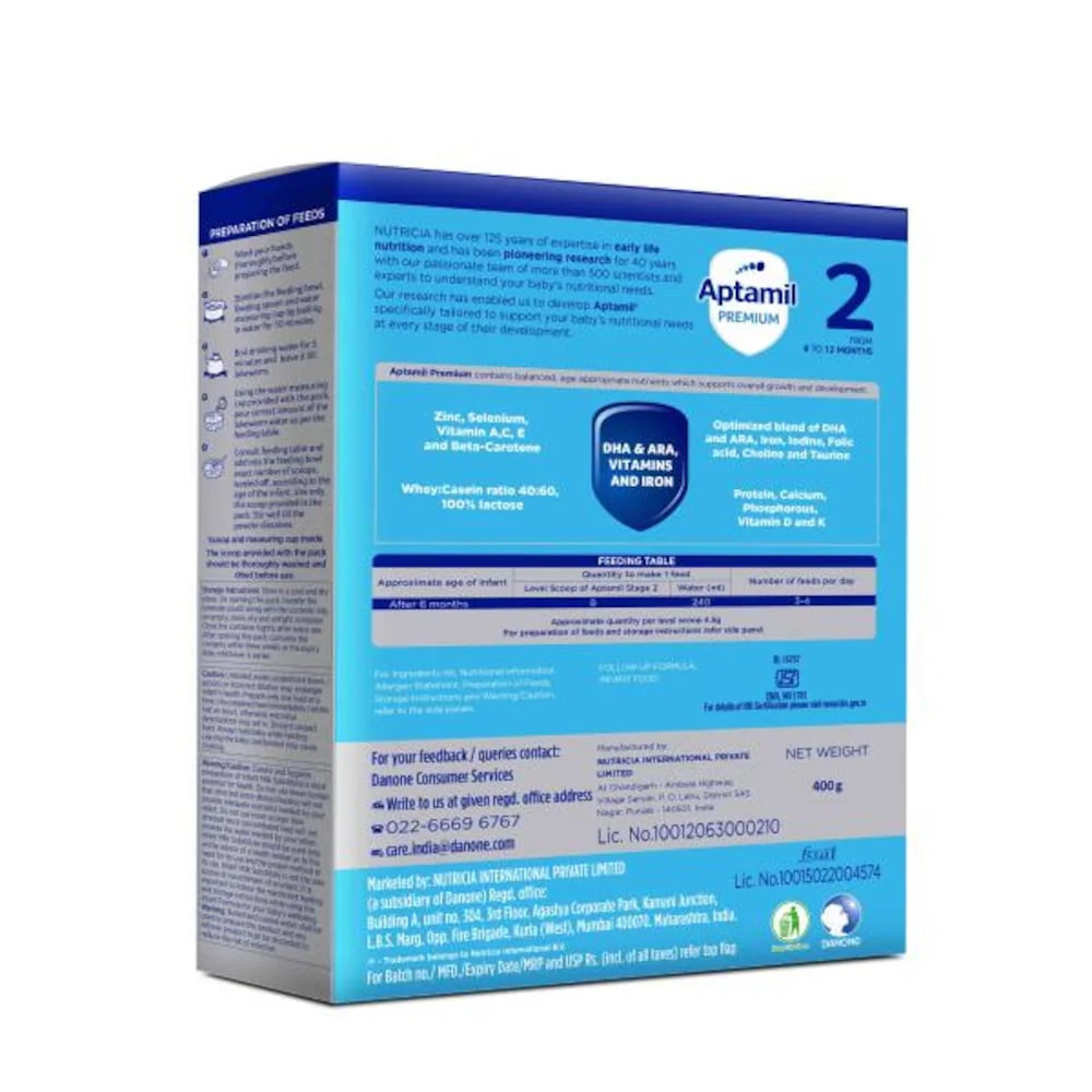 Aptamil Premium Follow-Up Formula Stage 2 Powder, 400 gm Refill Pack, Pack of 1 Aptamil Premium Follow-Up Formula Stage 2 Powder, 400 gm Refill Pack, Pack of 1