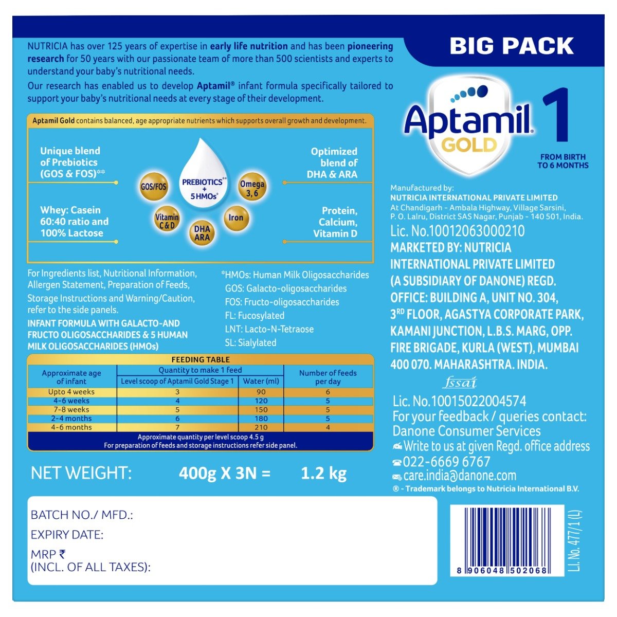 Aptamil Gold Infant Formula Stage 1 Powder, 1.2 kg, Pack of 1 Aptamil Gold Infant Formula Stage 1 Powder, 1.2 kg, Pack of 1
