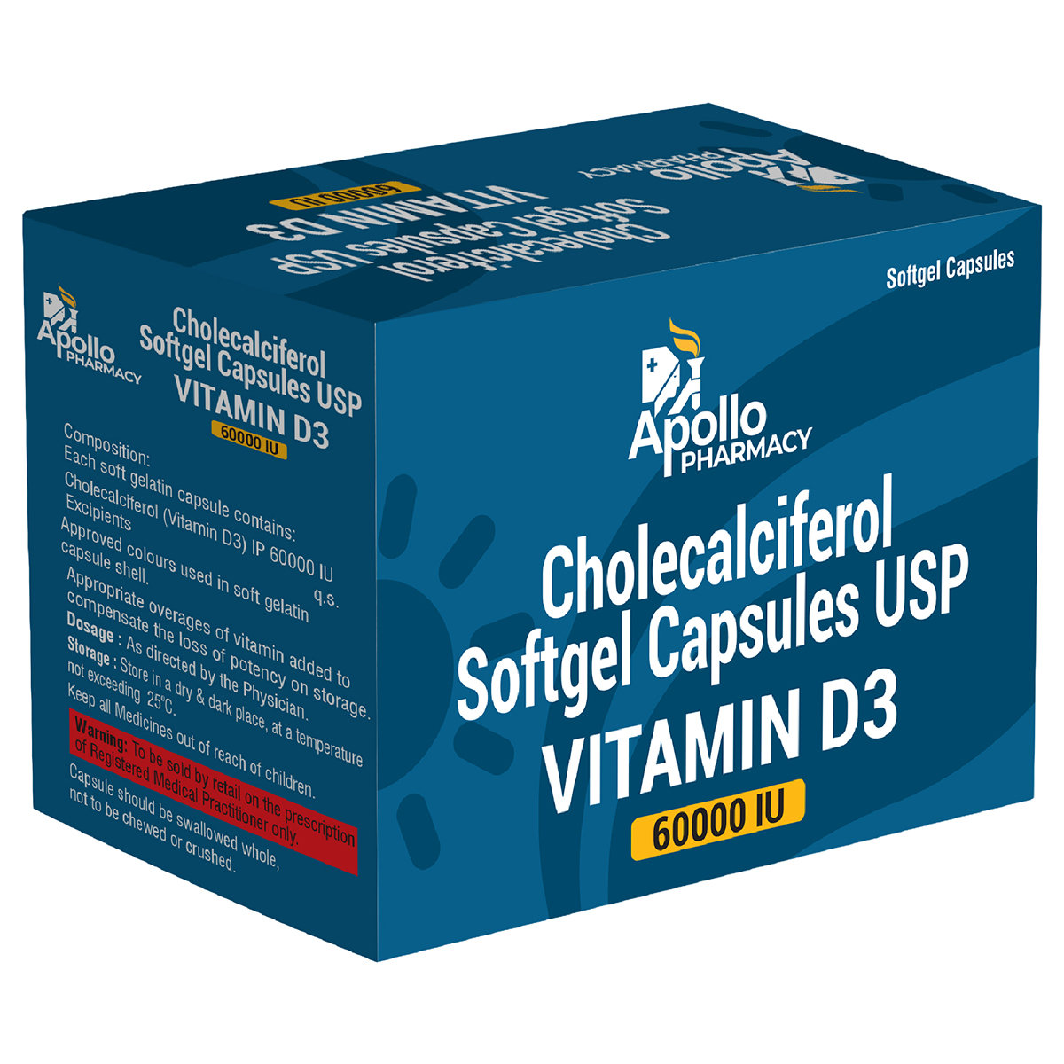 Apollo Pharmacy Vitamin D3 60000 IU, 4 Capsules Apollo Pharmacy Vitamin D3 60000 IU, 4 Capsules