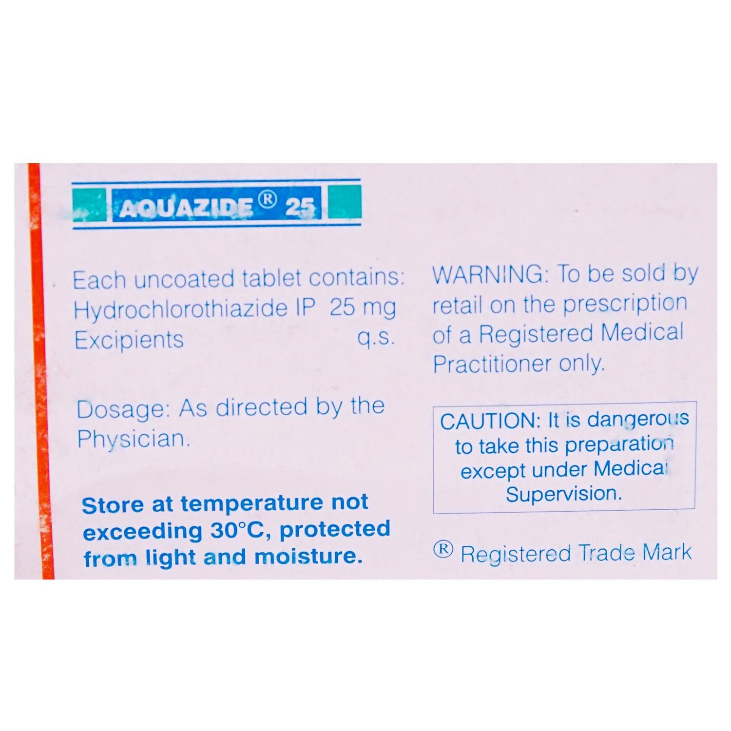 Aquazide 25 Tablet 10's, Pack of 10 TABLETS Aquazide 25 Tablet 10's, Pack of 10 TABLETS