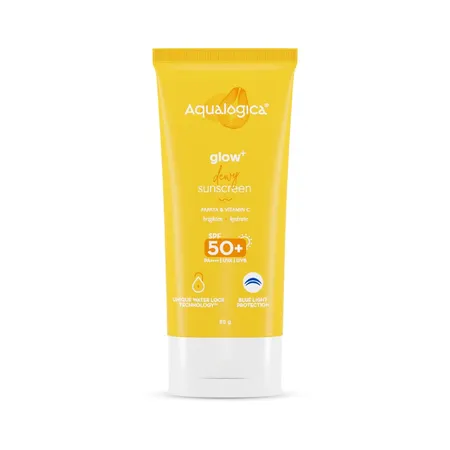 Aqualogica Glow+ Dewy Sunscreen With SPF 50+ & PA++++, 80 gm |UVA/B & Blue Light Protection| For Oily, Combination & Glowing Skin