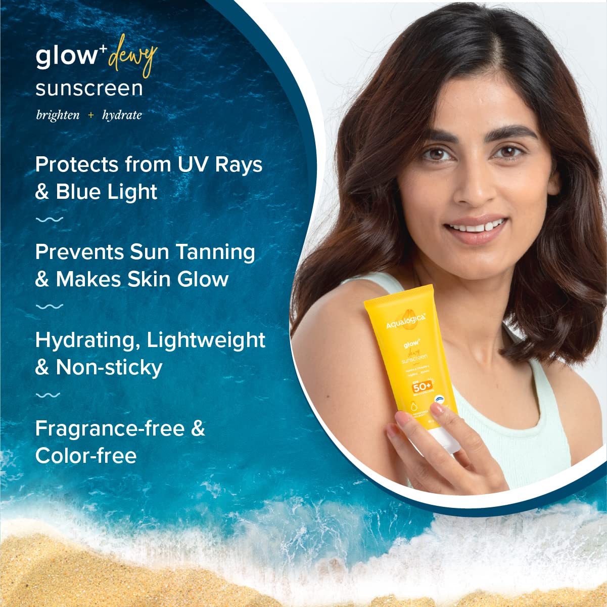 Aqualogica Glow+ Dewy Sunscreen 80 gm with SPF 50+ & PA++++ |UVA/B & Blue Light Protection| For Oily, Combination & Glowing Skin, Pack of 1 Aqualogica Glow+ Dewy Sunscreen 80 gm with SPF 50+ & PA++++ |UVA/B & Blue Light Protection| For Oily, Combination & Glowing Skin, Pack of 1