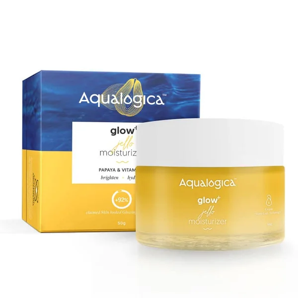 Aqualogica Glow+ Jello Moisturizer 50 gm | Vitamin C &amp; Papaya for Illuminating Moisturization &amp; Skin Hydration | Non Sticky | Light Weight Formula | Deeply Moisturies &amp; Hydrates Skin | For All Skin Type, Pack of 1
