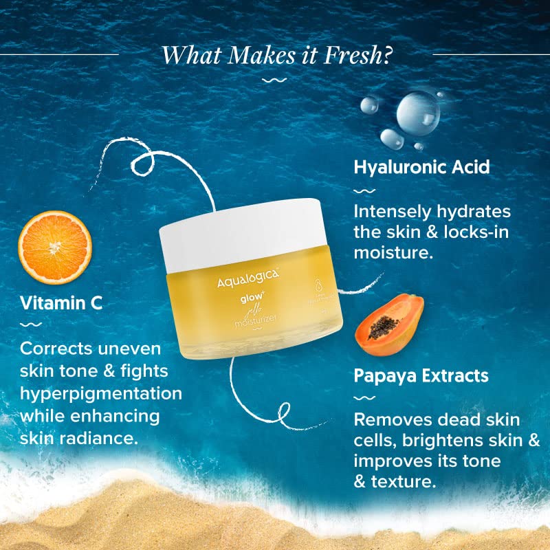 Aqualogica Glow+ Jello Moisturizer 50 gm | Vitamin C & Papaya for Illuminating Moisturization & Skin Hydration | Non Sticky | Light Weight Formula | Deeply Moisturies & Hydrates Skin | For All Skin Type, Pack of 1 Aqualogica Glow+ Jello Moisturizer 50 gm | Vitamin C & Papaya for Illuminating Moisturization & Skin Hydration | Non Sticky | Light Weight Formula | Deeply Moisturies & Hydrates Skin | For All Skin Type, Pack of 1