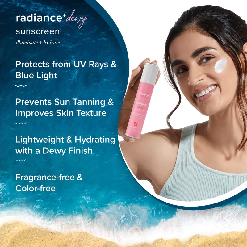 Aqualogica Radiance+ Dewy Sunscreen 50 gm with SPF 50 PA+++|UVA/B & Blue Light Protection|Watermelon & Niacinamide|for Radiant Skin - Deep Moisturization| For Oily, Combination & Dry Skin|Protects from UVA/B for Men & Women, Pack of 1 Aqualogica Radiance+ Dewy Sunscreen 50 gm with SPF 50 PA+++|UVA/B & Blue Light Protection|Watermelon & Niacinamide|for Radiant Skin - Deep Moisturization| For Oily, Combination & Dry Skin|Protects from UVA/B for Men & Women, Pack of 1