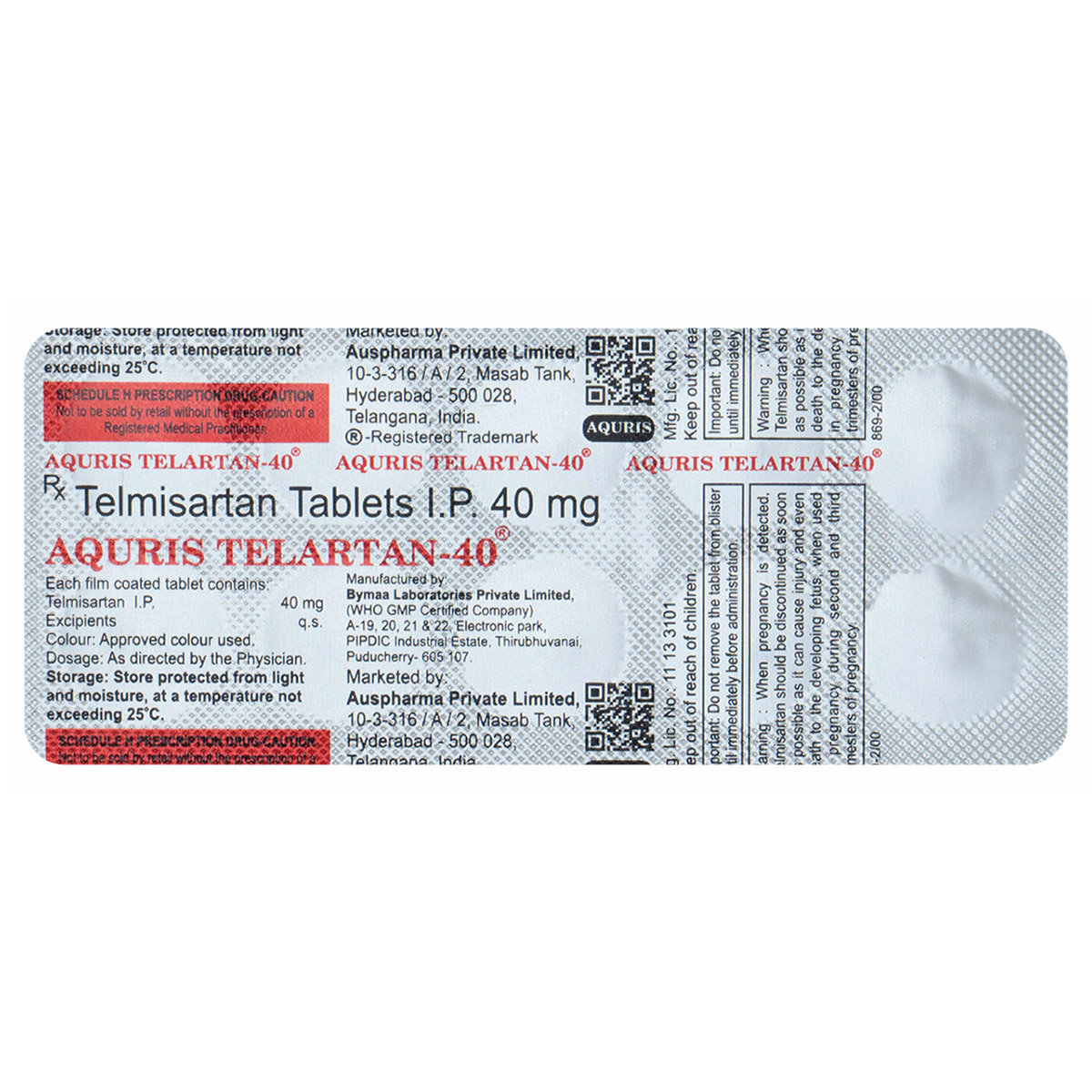Aquris Telartan-40 Tablet 10's, Pack of 10 TabletS Aquris Telartan-40 Tablet 10's, Pack of 10 TabletS