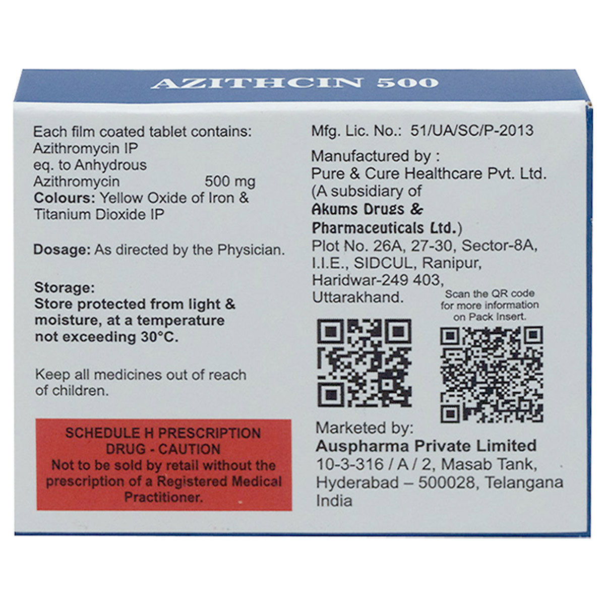 Aquris Azithcin 500 Tablet 3's, Pack of 3 TabletS Aquris Azithcin 500 Tablet 3's, Pack of 3 TabletS