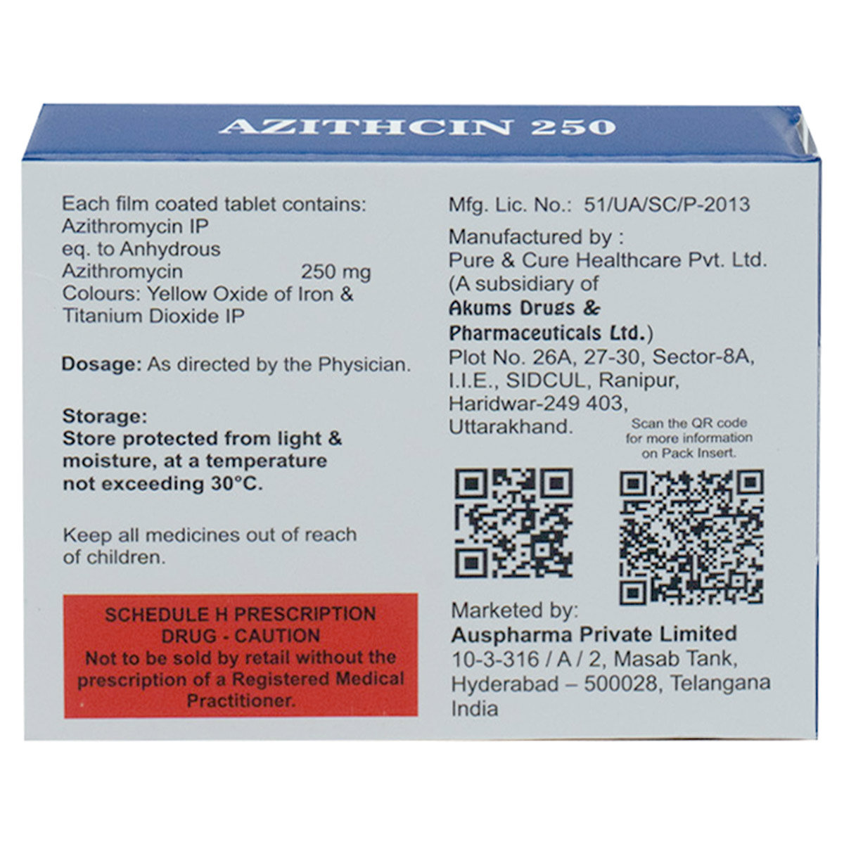 Aquris Azithcin 250 Tablet 6's, Pack of 6 TABLETS Aquris Azithcin 250 Tablet 6's, Pack of 6 TABLETS