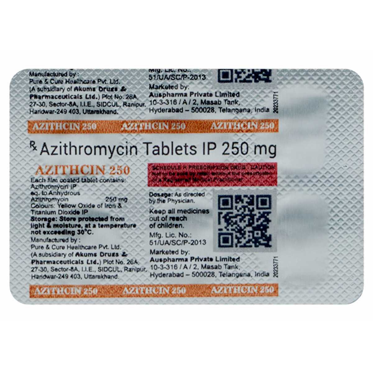 Aquris Azithcin 250 Tablet 6's, Pack of 6 TABLETS Aquris Azithcin 250 Tablet 6's, Pack of 6 TABLETS