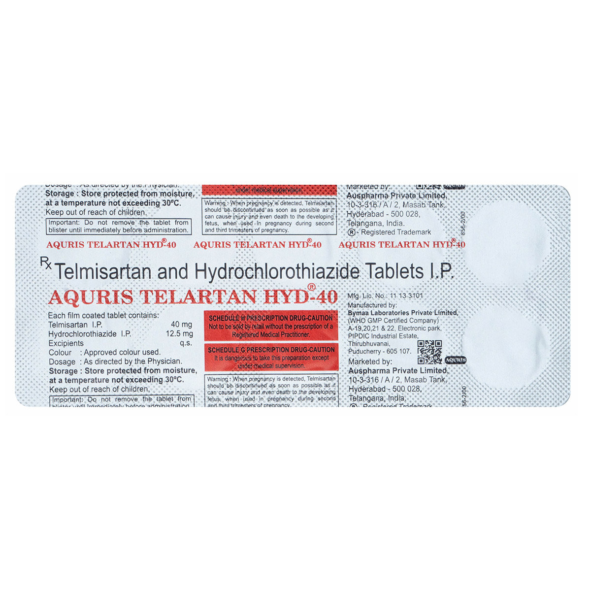 Aquris Telartan Hyd-40 Tablet 10's, Pack of 10 Aquris Telartan Hyd-40 Tablet 10's, Pack of 10