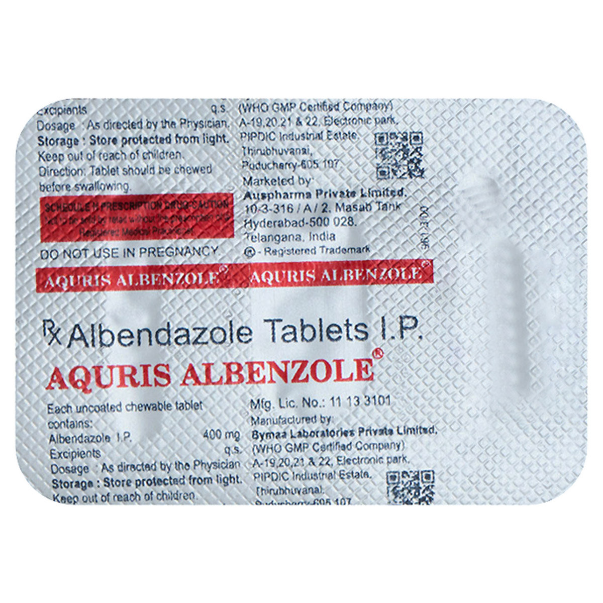 Aquris Albenzole Tablet 1's, Pack of 1 Tablet Aquris Albenzole Tablet 1's, Pack of 1 Tablet