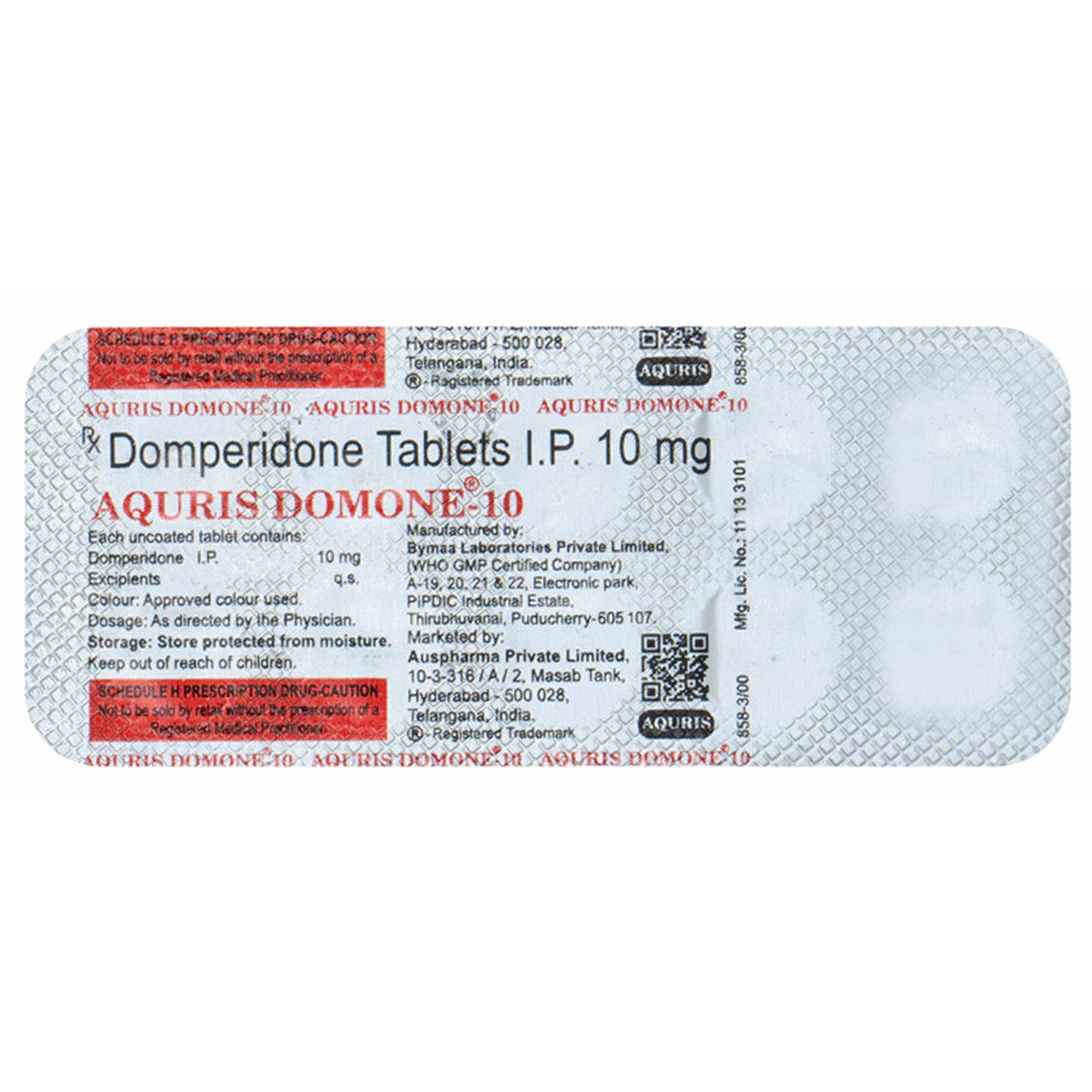 Aquris Domone-10 Tablet 10's, Pack of 10 TabletS Aquris Domone-10 Tablet 10's, Pack of 10 TabletS