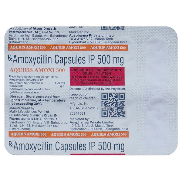 Aquris Amoxi 500 Capsule 10's, Pack of 10 CapsuleS