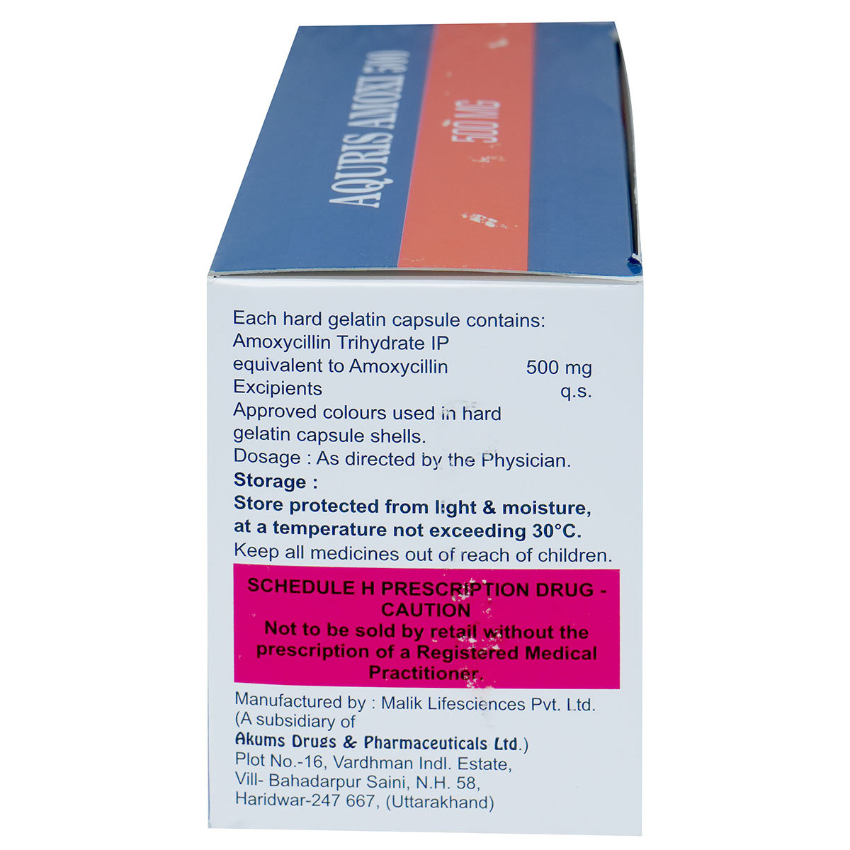 Aquris Amoxi 500 Capsule 10's, Pack of 10 CapsuleS Aquris Amoxi 500 Capsule 10's, Pack of 10 CapsuleS