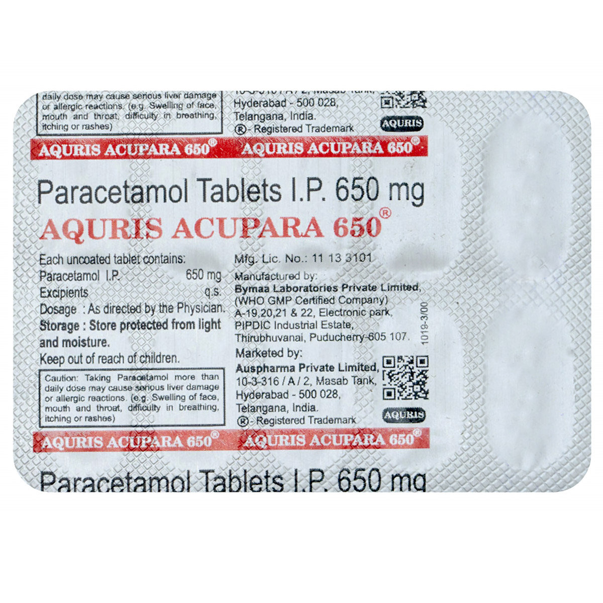 Aquris Acupara 650 mg Tablet 10's, Pack of 10 TabletS Aquris Acupara 650 mg Tablet 10's, Pack of 10 TabletS