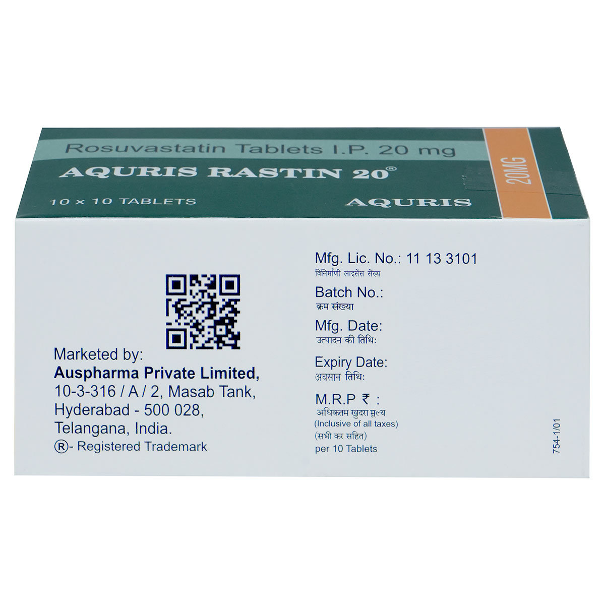 Aquris Rastin 20 Tablet 10's, Pack of 10 Aquris Rastin 20 Tablet 10's, Pack of 10