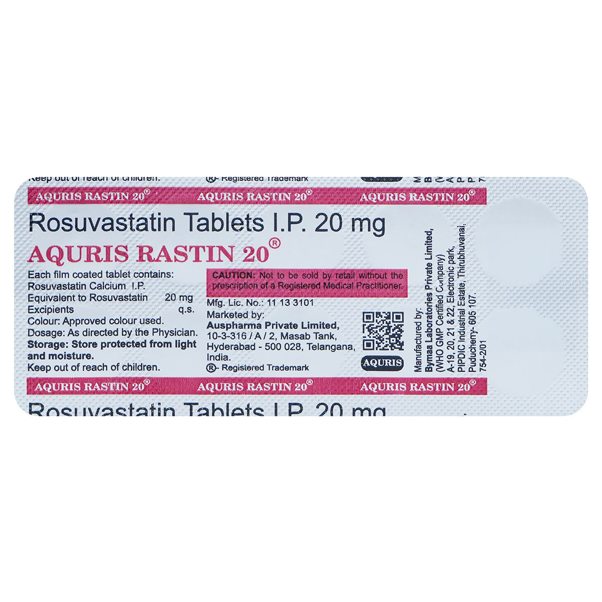Aquris Rastin 20 Tablet 10's, Pack of 10 Aquris Rastin 20 Tablet 10's, Pack of 10