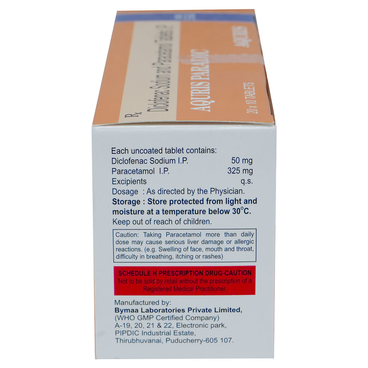 Aquris Paradic 50/325 Tablet 10's, Pack of 10 Aquris Paradic 50/325 Tablet 10's, Pack of 10