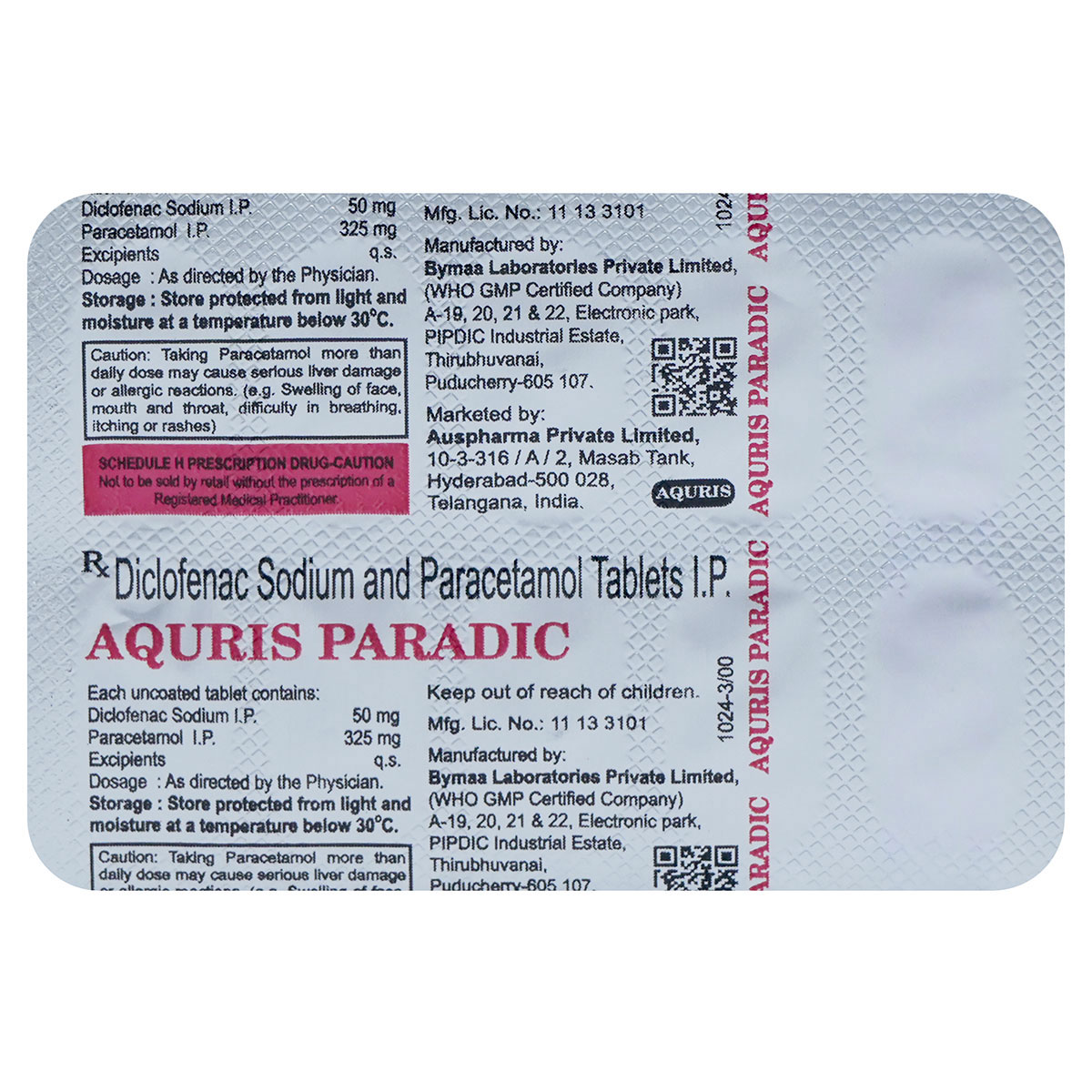 Aquris Paradic 50/325 Tablet 10's, Pack of 10 Aquris Paradic 50/325 Tablet 10's, Pack of 10