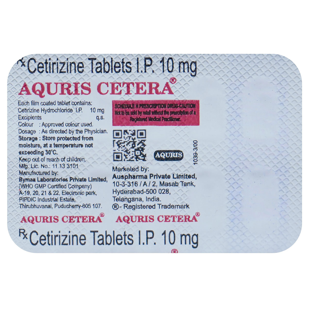 Aquris Cetera 10 mg Tablet 10's, Pack of 10 Aquris Cetera 10 mg Tablet 10's, Pack of 10