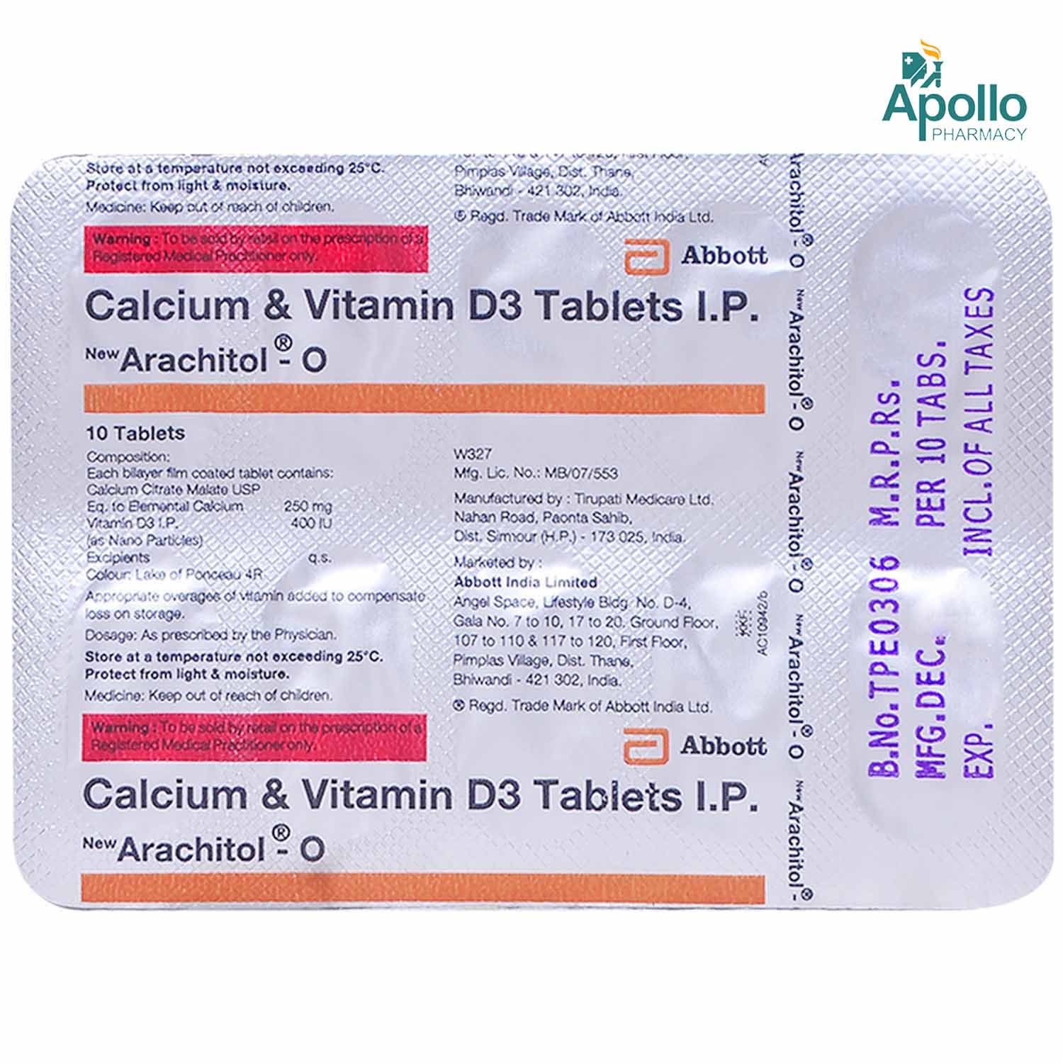 New Arachitol O Tablet 10's, Pack of 10 TABLETS New Arachitol O Tablet 10's, Pack of 10 TABLETS