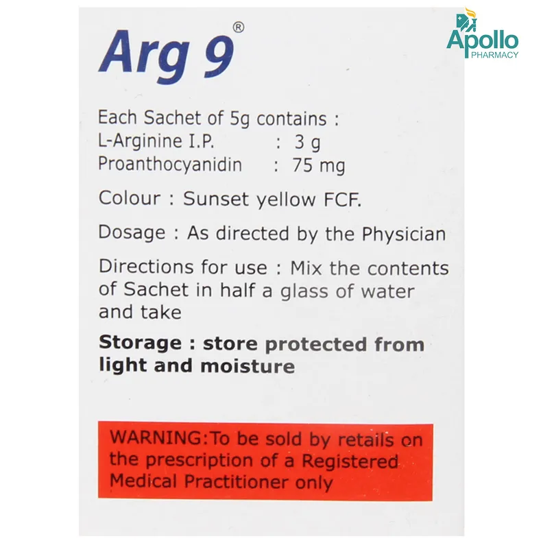 Buy Arg 9 Sachets 5 gm online | Uses, Side Effects, Price and ...