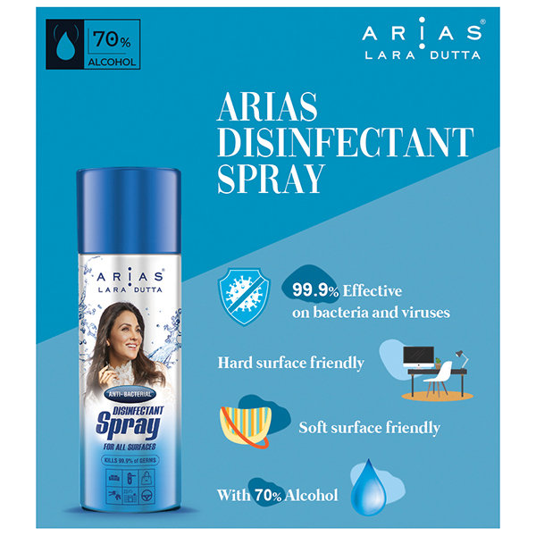 Arias Instant Advanced Sanitizer Spray 300 ml | With Moisturisers & Vitamin E | Kills 99.9% Germs | Safe For Skin & All Surfaces, Pack of 1 Arias Instant Advanced Sanitizer Spray 300 ml | With Moisturisers & Vitamin E | Kills 99.9% Germs | Safe For Skin & All Surfaces, Pack of 1