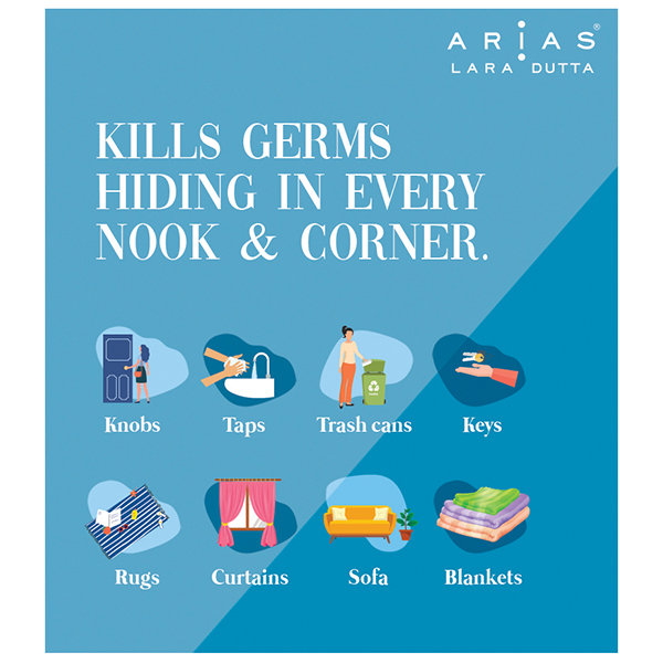 Arias Instant Advanced Sanitizer Spray 300 ml | With Moisturisers & Vitamin E | Kills 99.9% Germs | Safe For Skin & All Surfaces, Pack of 1 Arias Instant Advanced Sanitizer Spray 300 ml | With Moisturisers & Vitamin E | Kills 99.9% Germs | Safe For Skin & All Surfaces, Pack of 1