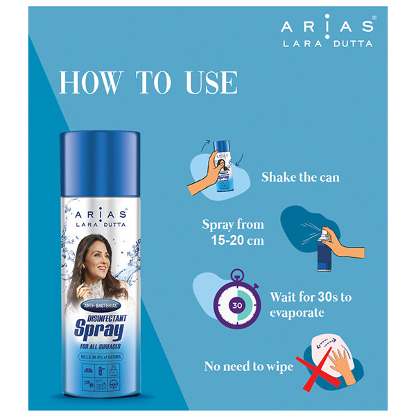 Arias Instant Advanced Sanitizer Spray 300 ml | With Moisturisers & Vitamin E | Kills 99.9% Germs | Safe For Skin & All Surfaces, Pack of 1 Arias Instant Advanced Sanitizer Spray 300 ml | With Moisturisers & Vitamin E | Kills 99.9% Germs | Safe For Skin & All Surfaces, Pack of 1