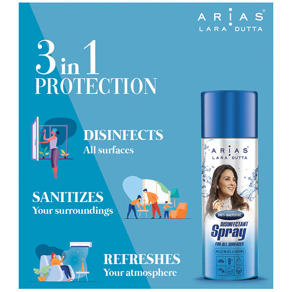 Arias Instant Advanced Sanitizer Spray 300 ml | With Moisturisers & Vitamin E | Kills 99.9% Germs | Safe For Skin & All Surfaces, Pack of 1 Arias Instant Advanced Sanitizer Spray 300 ml | With Moisturisers & Vitamin E | Kills 99.9% Germs | Safe For Skin & All Surfaces, Pack of 1