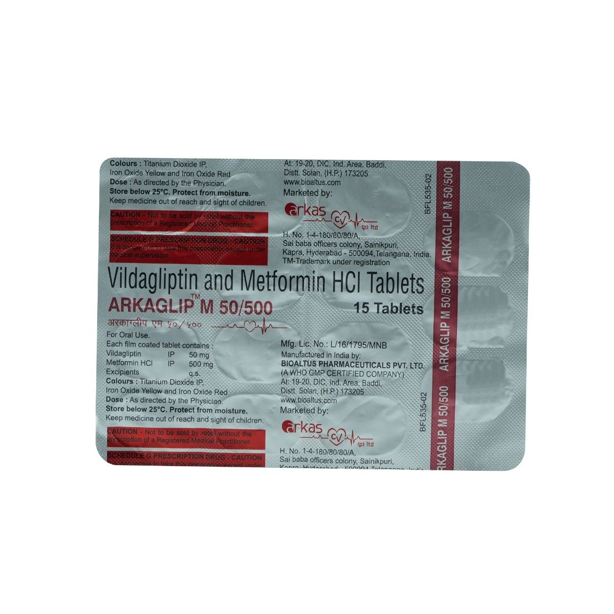 Buy Arkaglip M 500 mg/50 mg Tablet 15's Online
