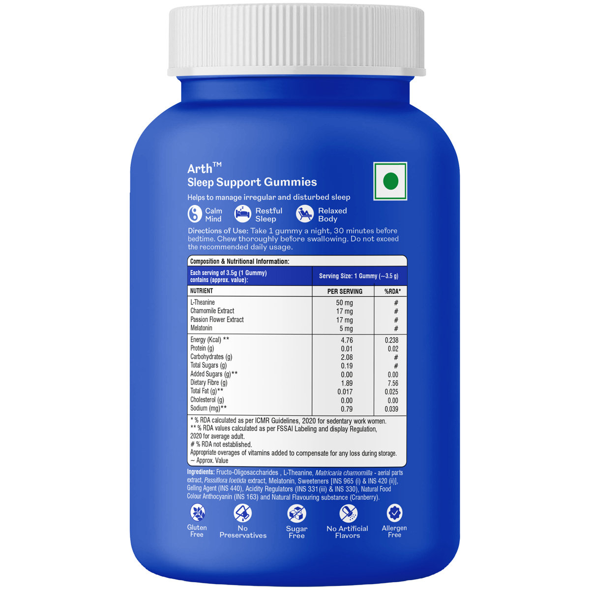 Arth Sleep Support Gummies | Melatonin Gummies with L-Theanine | 30 Gummies, Pack of 1 Arth Sleep Support Gummies | Melatonin Gummies with L-Theanine | 30 Gummies, Pack of 1