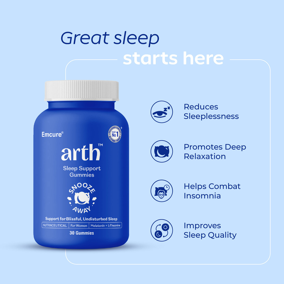 Arth Sleep Support Gummies | Melatonin Gummies with L-Theanine | 30 Gummies, Pack of 1 Arth Sleep Support Gummies | Melatonin Gummies with L-Theanine | 30 Gummies, Pack of 1