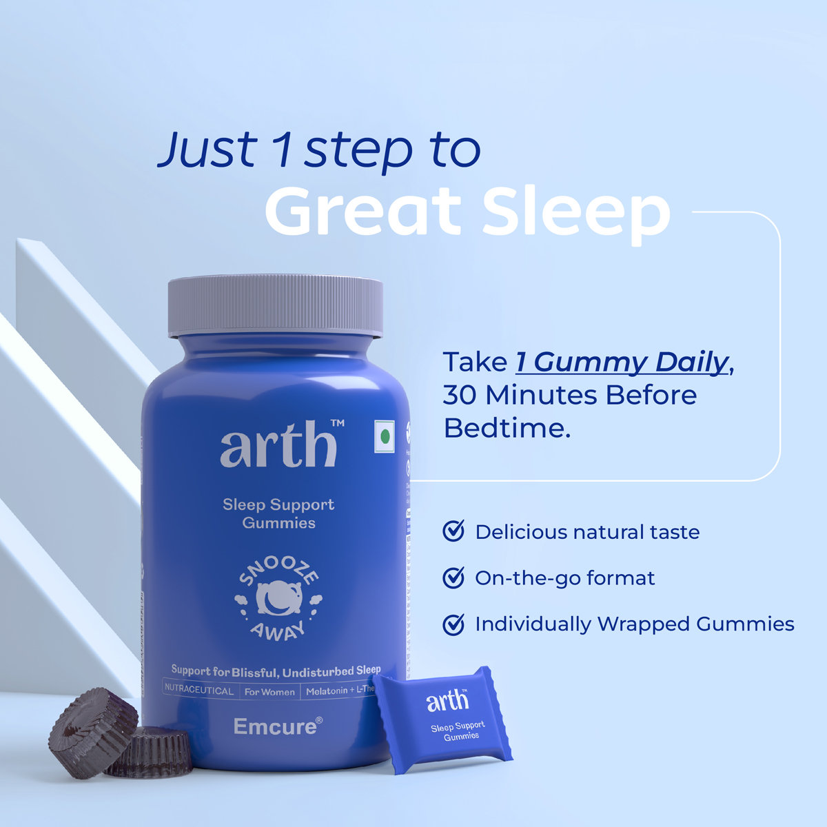 Arth Sleep Support Gummies | Melatonin Gummies with L-Theanine | 30 Gummies, Pack of 1 Arth Sleep Support Gummies | Melatonin Gummies with L-Theanine | 30 Gummies, Pack of 1