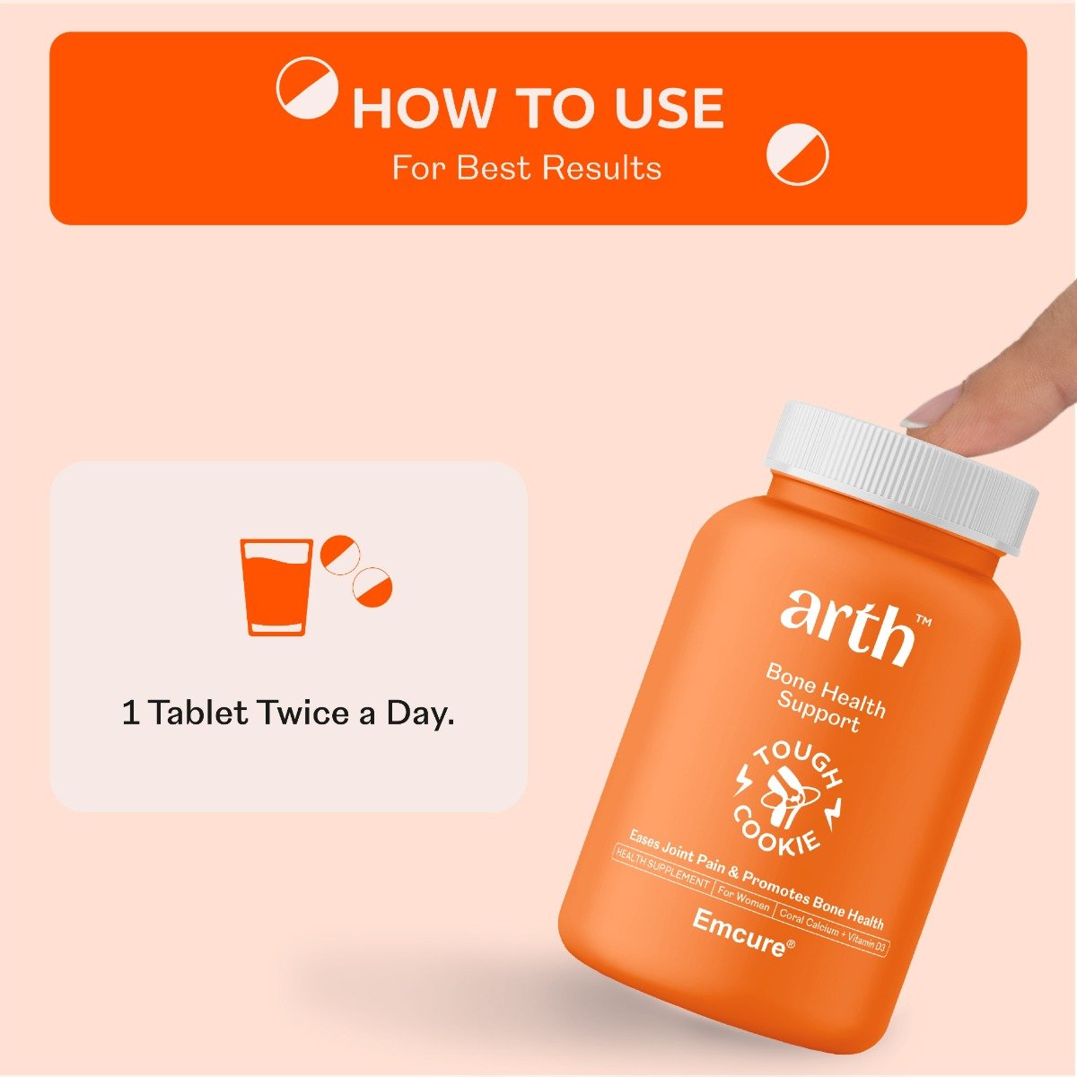 Arth Bone Health Support | Coral Calcium + Vit D3 | 60 Veg Tablets, Pack of 1 Arth Bone Health Support | Coral Calcium + Vit D3 | 60 Veg Tablets, Pack of 1