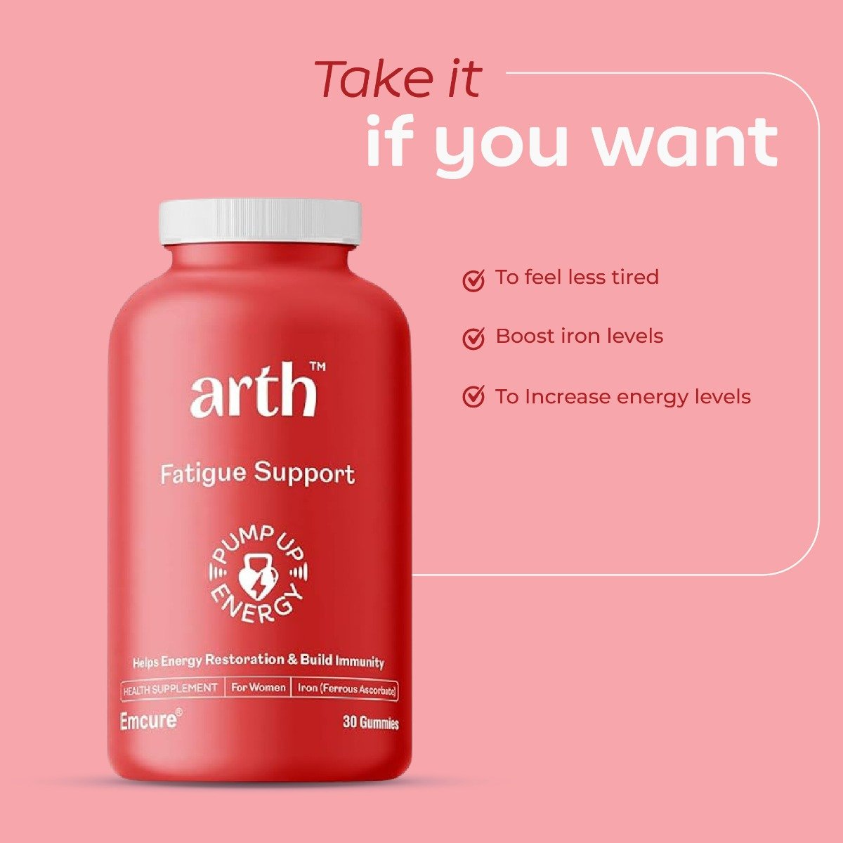 Arth Iron Gummies | High Absorption Ferrous Ascorbate (67%) | Reduces Fatigue & Lethargy | 30 Gummies, Pack of 1 Arth Iron Gummies | High Absorption Ferrous Ascorbate (67%) | Reduces Fatigue & Lethargy | 30 Gummies, Pack of 1