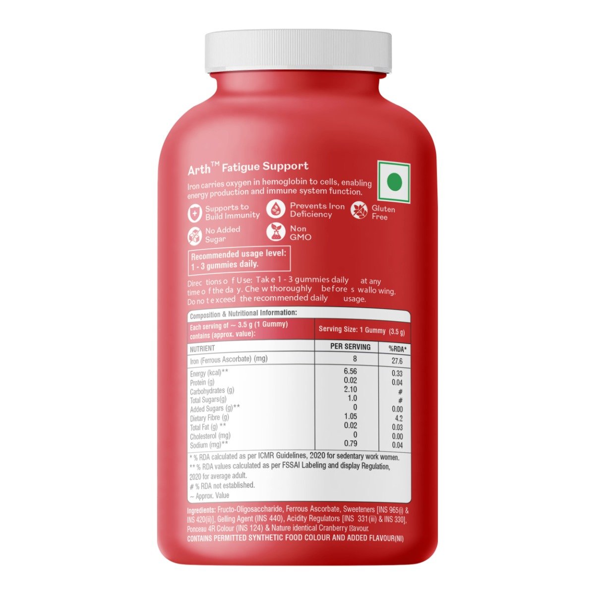 Arth Iron Gummies | High Absorption Ferrous Ascorbate (67%) | Reduces Fatigue & Lethargy | 30 Gummies, Pack of 1 Arth Iron Gummies | High Absorption Ferrous Ascorbate (67%) | Reduces Fatigue & Lethargy | 30 Gummies, Pack of 1