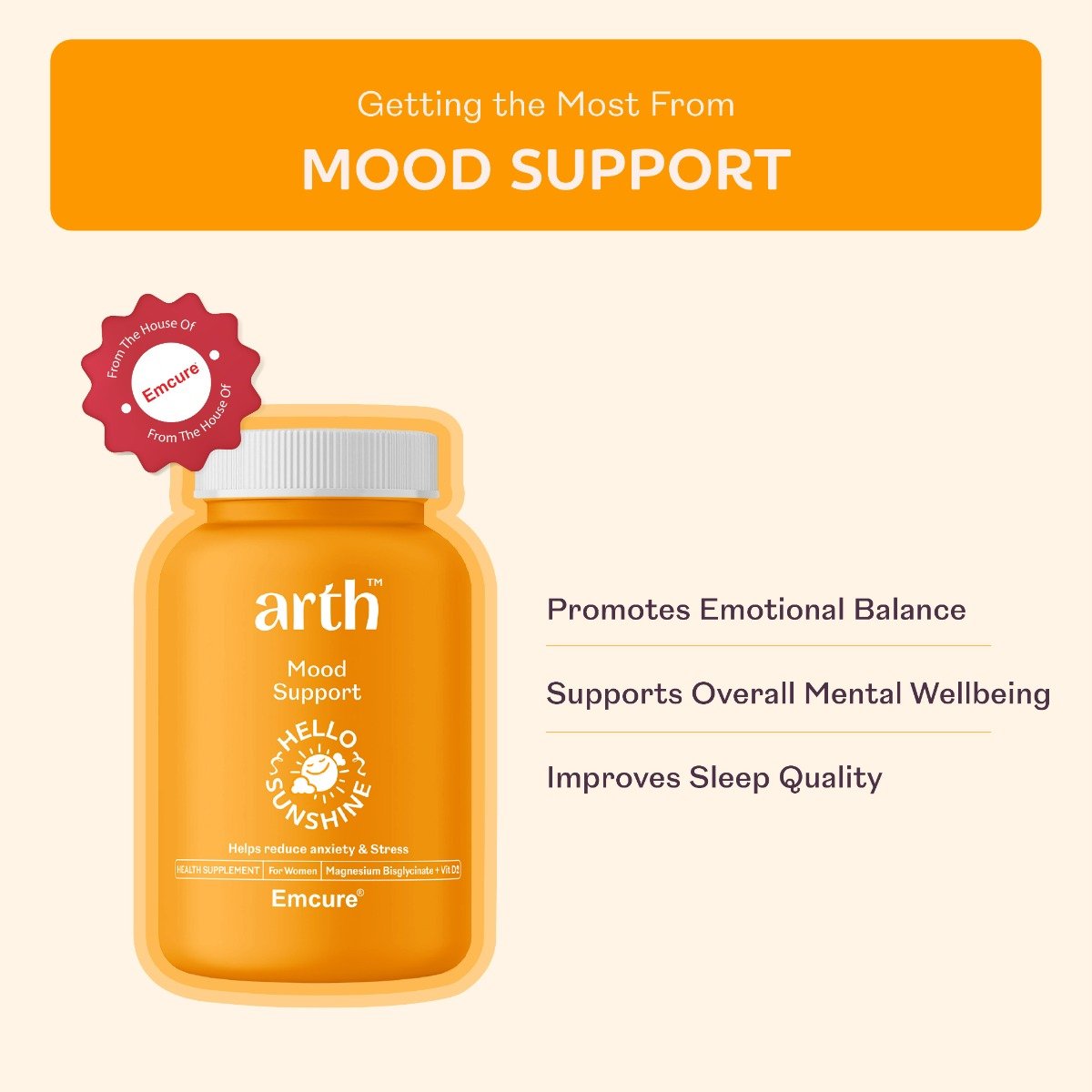 Arth Mood Support | With Magnesium Bisglycinate + Vit D2 | 30 Veg Tablets, Pack of 1 Arth Mood Support | With Magnesium Bisglycinate + Vit D2 | 30 Veg Tablets, Pack of 1