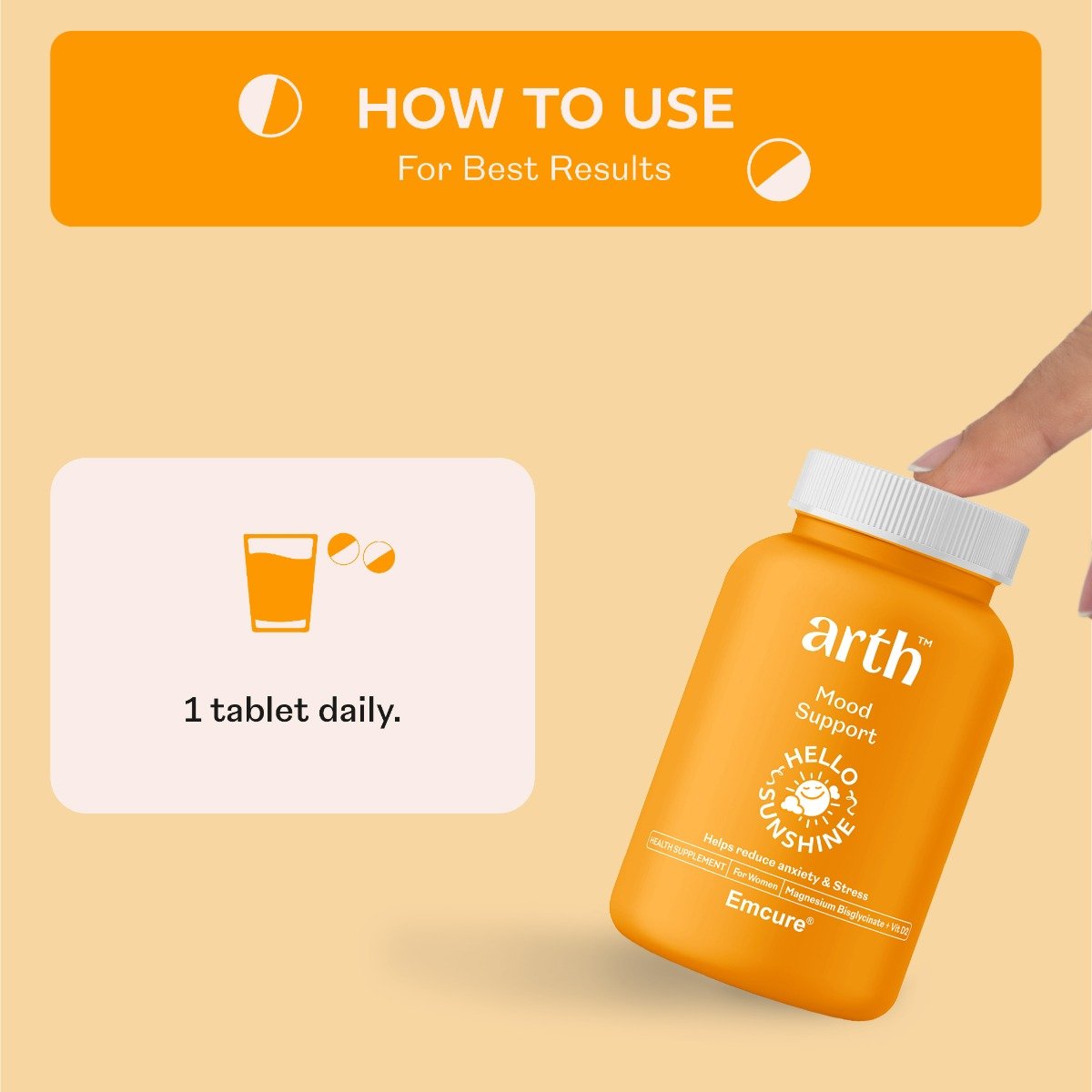 Arth Mood Support | With Magnesium Bisglycinate + Vit D2 | 30 Veg Tablets, Pack of 1 Arth Mood Support | With Magnesium Bisglycinate + Vit D2 | 30 Veg Tablets, Pack of 1