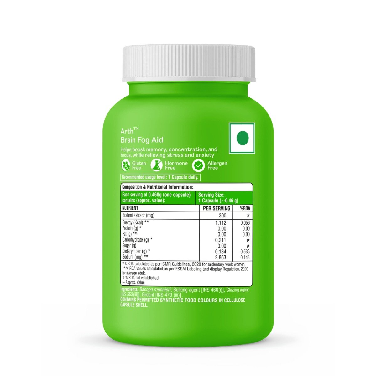 Arth Brain Fog Support with Brahmi | Helps Improve Focus & Mental Clarity | 30 Veg Capsules, Pack of 1 Arth Brain Fog Support with Brahmi | Helps Improve Focus & Mental Clarity | 30 Veg Capsules, Pack of 1