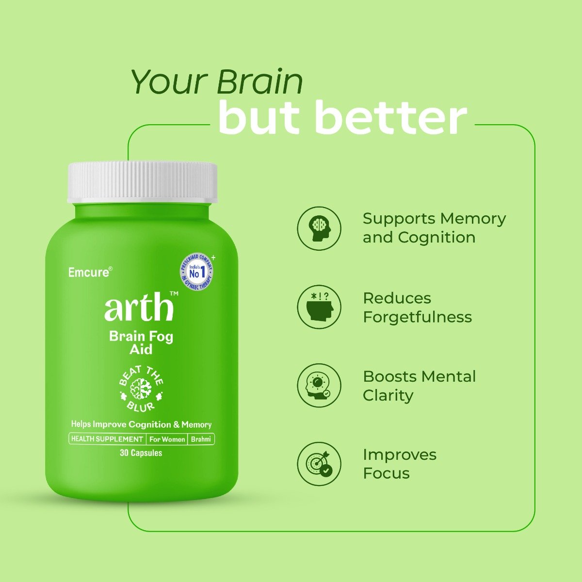 Arth Brain Fog Support with Brahmi | Helps Improve Focus & Mental Clarity | 30 Veg Capsules, Pack of 1 Arth Brain Fog Support with Brahmi | Helps Improve Focus & Mental Clarity | 30 Veg Capsules, Pack of 1