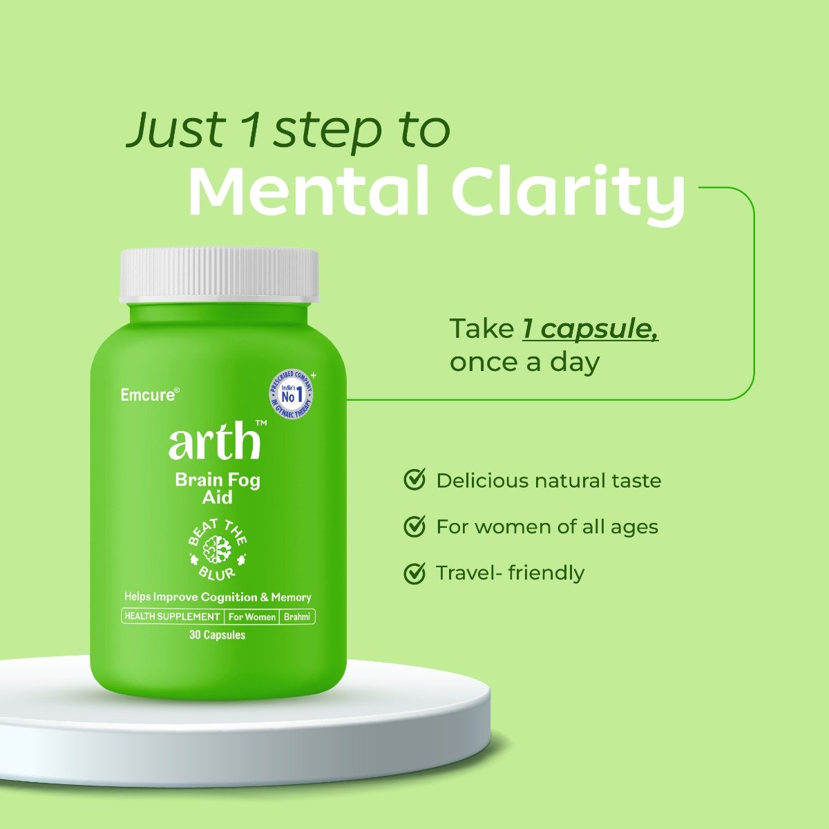 Arth Brain Fog Support with Brahmi | Helps Improve Focus & Mental Clarity | 30 Veg Capsules, Pack of 1 Arth Brain Fog Support with Brahmi | Helps Improve Focus & Mental Clarity | 30 Veg Capsules, Pack of 1